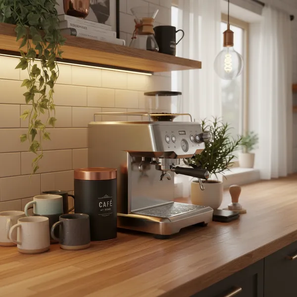 img of Coffee Station Styling: Using Small Faux Herbs to Elevate Your Morning Brew