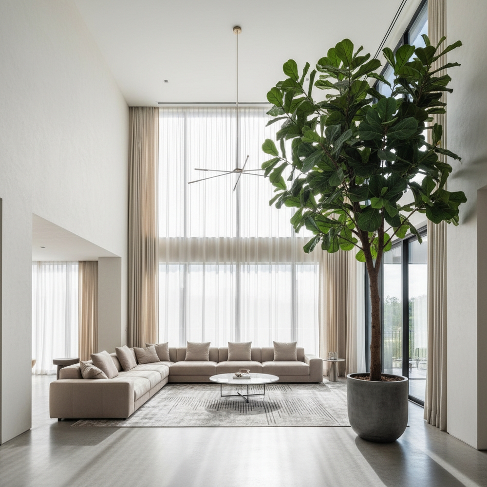 img of Creating Focal Points: Using Oversized Faux Trees in Open-Concept Rooms