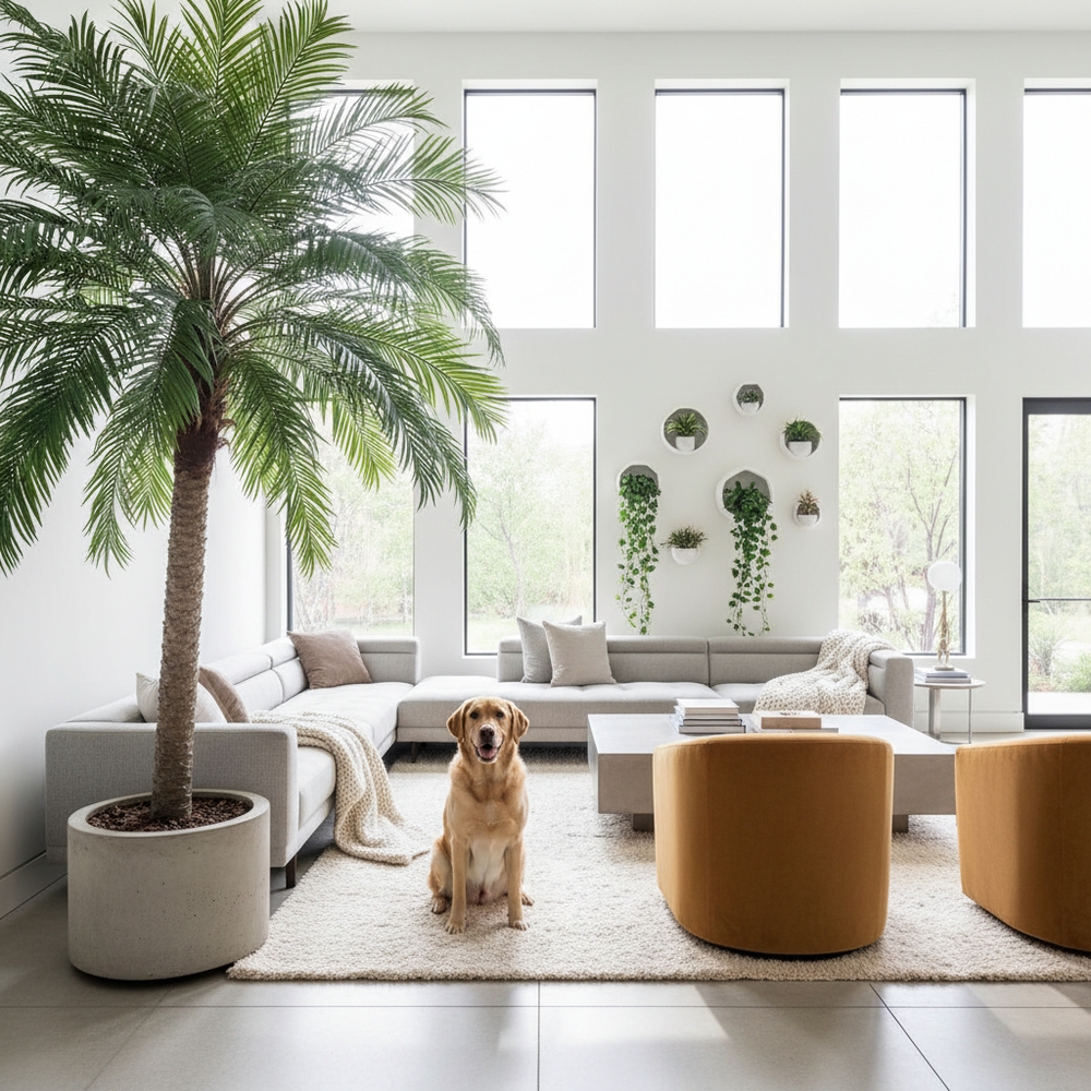 img of The Indestructible Room: Faux Greenery Styling for High-Energy Dogs